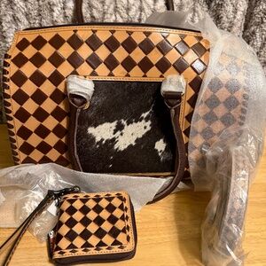 Checkered Brown Peanut Butter Speedy Set with Matching Wallet
